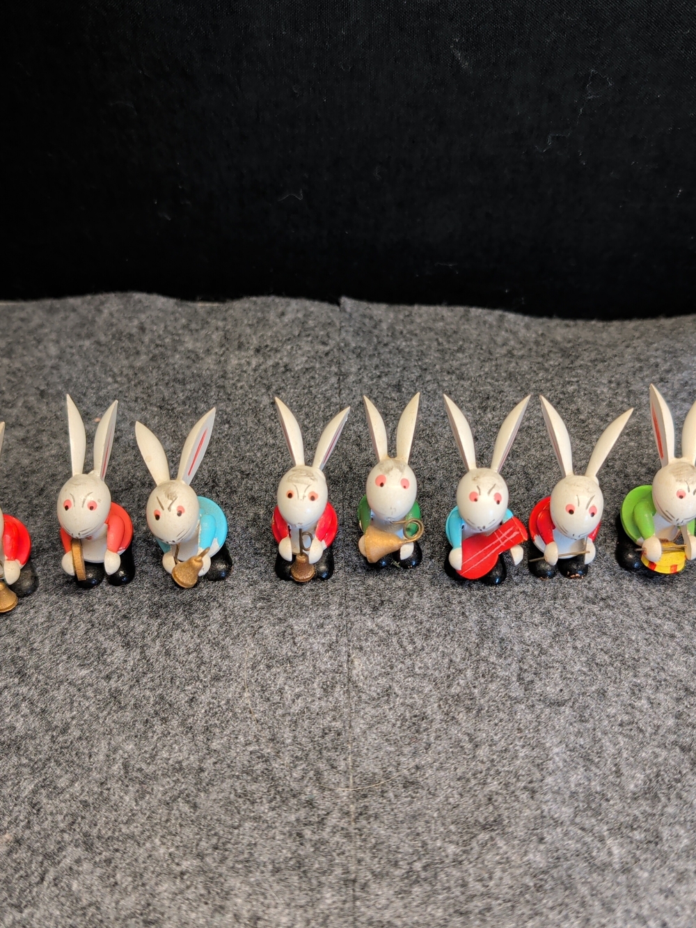 Set of 10 Vintage Bunny Figurines - White Rabbits with Colorful Instruments